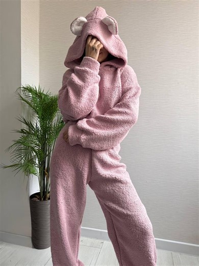 Plush Teddy Pajama Set Women, Cute Sleepwear With Ears, Soft Fleece Pajamas, Cozy Winter Loungewear, Warm Nightwear Set - Etsy