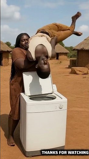 Funny Village Comedy 😂 Big Woman Pretends to Wash Skinny Man in Machine | Must Watch#shorts #ai