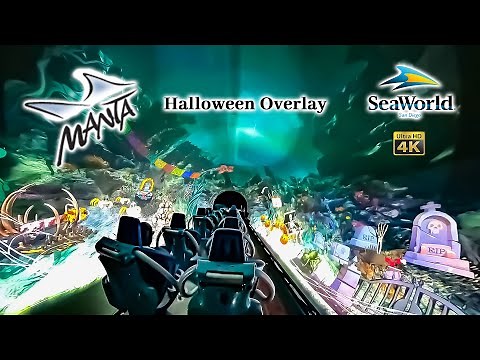 Manta Roller Coaster with Halloween Overlay On Ride 4K POV SeaWorld San Diego 2024 10 25