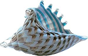 Hand Blown Glass Conch Shell Statue Large Sculpture Home Decor, Blue