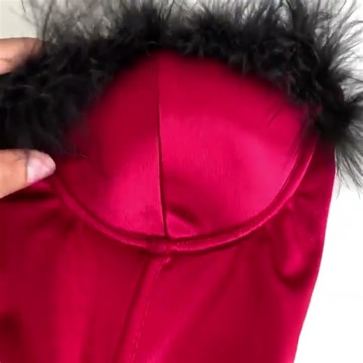 Sexy Red Satin Corset Top Feather Trim Bustier Backless Tie