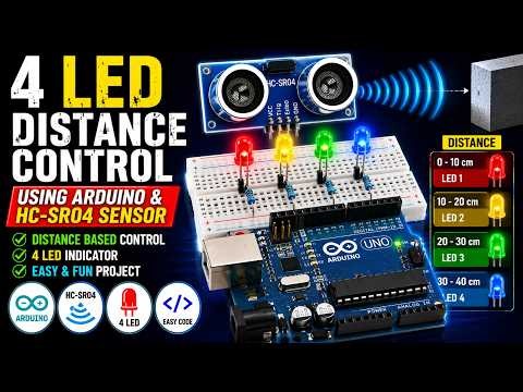 4 LED Distance Control Using Arduino & HC SR04 Sensor