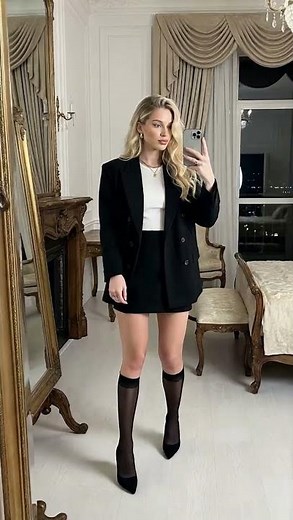 Styling Sheer Knee-High Socks with an Oversized Blazer Outfit