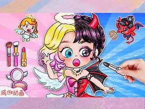 定格动画：小美的脸变成花猫了，帮她重新化一个天使与恶魔的妆容吧_哔哩哔哩_bilibili