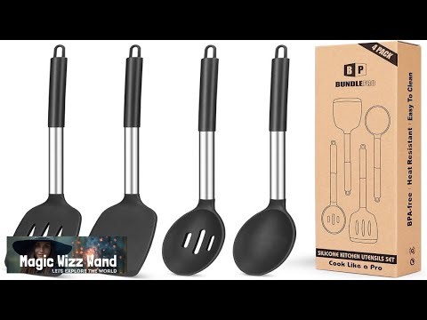 Pack of 4 Silicone Cooking Utensils Set Non Stick Large Solid Spatulas