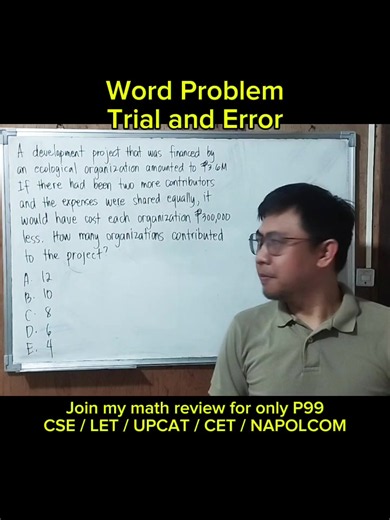 Word Problem Trial and Error #civilserviceexam #collegeentranceexam #NAPOLCOM #mathmajor #upcat