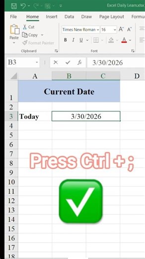 Excel Quick 1 Second get Current Date #excel #exceltips #excelshortcuts #exceltricks #shortvideo