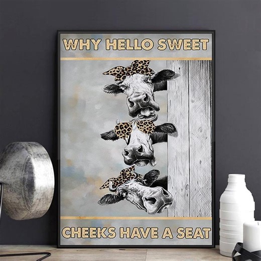 Funny Cow Wall Art Poster, Farmhouse Animal Decor, Cute Cow Print, Rustic Farm Wall Decor, Humorous Canvas Art, Gift for Farm Lovers - Etsy