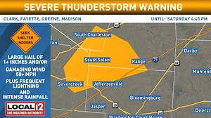 3K views | **Update: This warning has expired** ⚠️ A Severe Thunderstorm WARNING has been issued for Greene, Clark, Madison, Fayette County until 7/12 4:45PM. Quarter-sized hail or larger and/or winds of 58 mph or greater are possible with this dangerous storm along with frequent lightning and intense rainfall. Seek shelter indoors and away from windows NOW! | Meteorologist John Gumm | Facebook