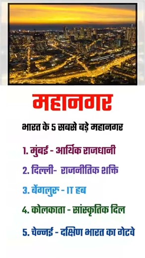 भारत के 5 सबसे बड़े महानगर | India के Top 5 Mega Cities Explained #mahanagar #facts #short
