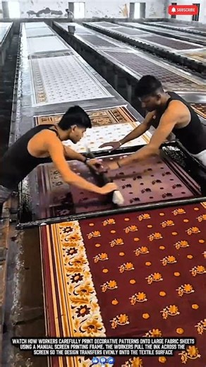 Workers Printing Decorative Fabric Patterns Using a Large Screen Frame
