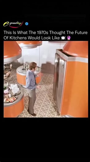 ex pounds on Instagram: "Engineers in the 1970s built a fully automated kitchen concept that pushed home technology decades beyond its time. In this concept kitchen, designers tried to predict how automation and electronics would transform everyday life. One of the most striking features was a rotating kitchen platform. Entire counters and appliances were mounted on circular bases that could spin toward you, bringing storage, cookware and even prepared dishes directly within reach. Other prototy