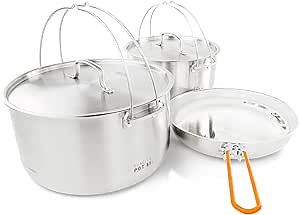 GSI Outdoors Glacier Stainless Troop Cookset, Compact Pan & Pot Camping Set, for Travel and Outdoors (8-10 People)