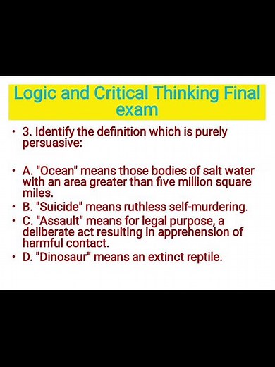 Logic and Critical Thinking Final exam #education #freshmancourse