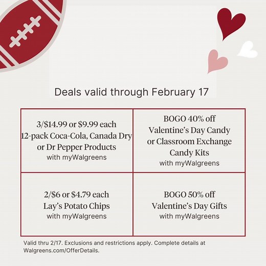 Get your last-minute Valentine’s Day gifts with FREE 1-hour Delivery on orders $20 with code DELIVERY20.* Check out the full list of deals of the week here: http://us.wlgrns.com/6187VWaZv *Offer valid from 2/11-2/14. Complete details at http://us.wlgrns.com/6188VWaZa. | Walgreens