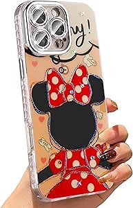 for iPhone 16 Pro Max Case Bling Camera Lens Protection Glitter Bling Cute Pattern Printed Design Soft Bumper Hard Back Shockproof Protective Case for Girls and Women - Minnie