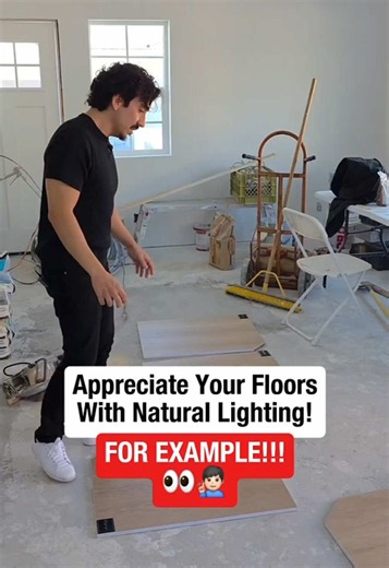 Roger Dodger helps Mario choose the perfect floors by viewing them in natural lighting, giving a true look at how they’ll appear once installed #homeimprovement #flooring #flooringguy #floors #theflooringfactory