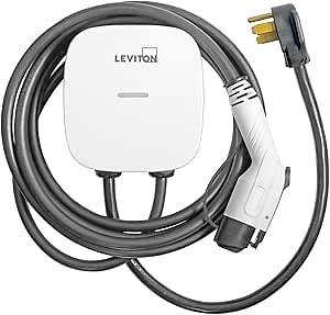 Leviton Level 2 Smart EV Charger with Wi-Fi, 40 Amp, 9.6kW Output, 25' Cable, NEMA 14-50P, Indoor/Outdoor Plug-In EV Charging Station, My Leviton Compatibility, EV40P EVSE