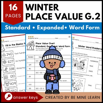 Winter Place Value Worksheets | Standard, Expanded, Word Forms | Grade 2