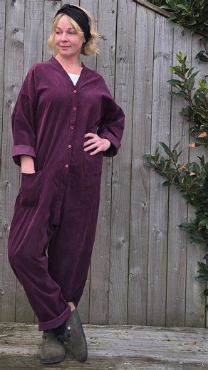 2.3K views · 41 reactions | NEW COLOUR! Meet the Aubergine cord boiler suit! I think this colour is so luxurious, rich, deep and beautiful. The cord used for this boilersuit is light and soft, it's easy to wear and really easy to move in. It has pockets back and front.. And zero waistband! Would you wear Aubergine? Let me know if you need the links. Clem  #aubergine #eggplant #purple #boilersuit #sosatsuma | SoSatsuma | Facebook
