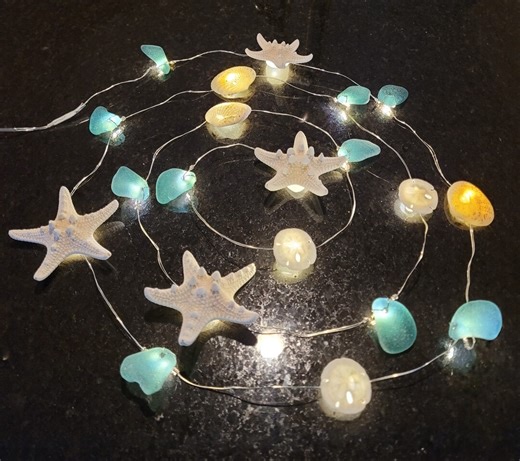 Genuine Sea Glass Lights/beach Garland/shell Starfish Sand Dollar Lights/coastal Lights/beach Lights/nautical Lights/beach Fairy Lights - Etsy