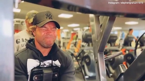 Stephen Graham sweats it out during an intense workout at the gym