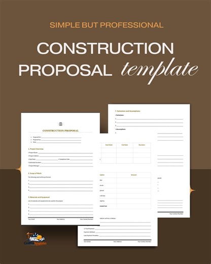 Construction Proposal Template | Word & PDF | Editable Professional Business Proposal for Contractors and Engineers - Etsy