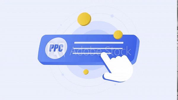 Pay per click advertising campaign with cursor hand clicking blue PPC banner. Online marketing strategy for business profit and ppc advertising traffic conversion. 2D loop animation motion graphics