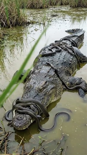 😱 Crocodile SWARMED by Snakes! (Wait for it...) 🐍🐊 #Shorts