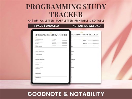 Programming Study Tracker, Digital Coding Log, Developer Growth Planner, Software Engineering Worksheet, Skill up Roadmap for Coders - Etsy
