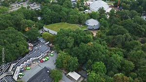 Aerial drone view of Freilichtmuseum Mühlenhof ( Open-air museum Mühlenhof ) in Münster , Germany .