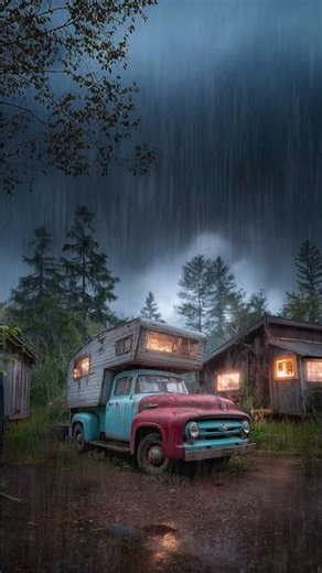 Thunderstorm on a Vintage Truck Camper | Deep Rain Sounds in the Forest