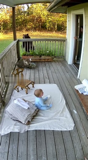 Security Camera Shows Cat Attacking Bear to Save Baby
