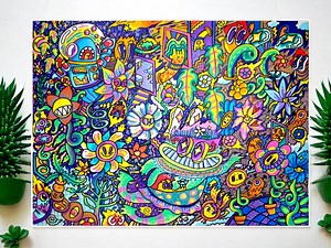 Psychedelic Doodle Art: Original Acrylic Painting on Canvas (80x60cm) - Etsy