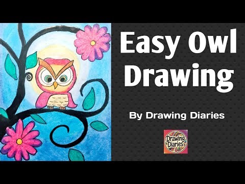 How to Draw a Cute Owl on a Tree with Flowers | Easy Drawing for Kids & Beginners