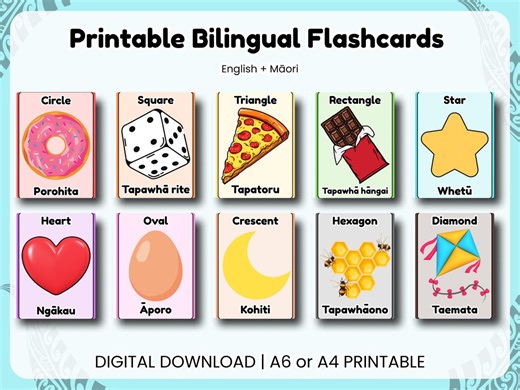 Printable Bilingual Shapes Flashcards | English   Māori Learning Cards | Educational Preschool Resources | Digital Download - Etsy New Zealand