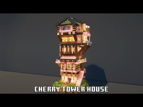 How to build Cherry Blossom Tower House - Minecraft Tutorial