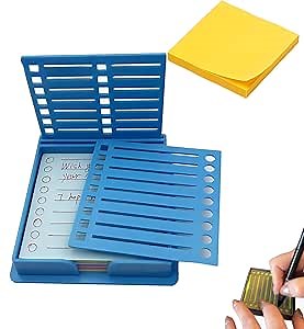 Sticky Note Stencil Template, Sticky Notes Dispenser, Reusable Note Organizer, 3x3 Sticky Pads Dispenser with Stencil, for 3x3 Self-Sticky Note Pads, for Office and Home (Blue)