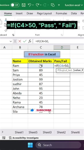 IF Function Magic in Excel | Pass/Fail Logic in 1 Click #excel #skillexcel #shortsfeed
