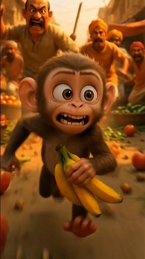 Angry Baby Monkey Escapes with Bananas! Funny Animated Short 🐵🍌😂 #ytshorts #shortyz #usashorts