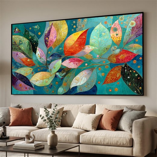 Abstract Leaves Canvas Art, Colorful Botanical Print, Modern Nature Decor - Etsy