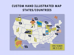 Carte de mariage illustrée à la main personnalisée : itinéraire de voyage (fichier imprimable) - Etsy France