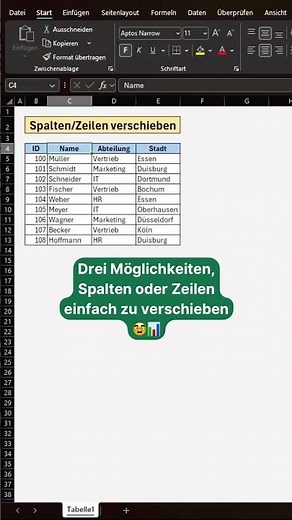 Excel Tricks: 3 einfache Wege Spalten & Zeilen zu verschieben📊🥸 #excel