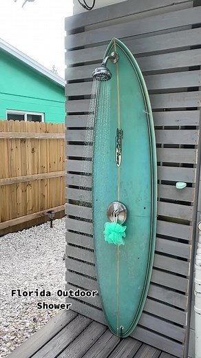 Innovative Outdoor Shower Ideas with a Surfboard