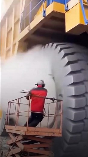 Mining Dump Truck Tire Explodes During Check Shocking#truck #caterpillar #heavyequipment #shorts