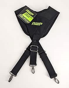 AWP Heavy-Duty Padded Work Suspenders | Fully Adjustable Air-Mesh Padded Work Suspenders with 3-Point Design for Tool Belt Weight Distribution | Black