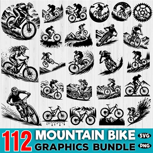 112 MTB Graphics SVG Bundle - Mountain Bike Svg Bundle - Mountain Bike Graphics Design - Instant Digital Download - Etsy