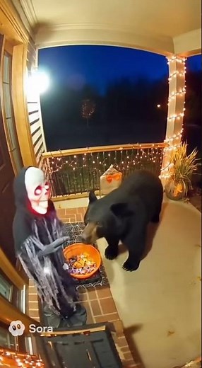 Bear Sneaks Candy… Gets Scared by Halloween Doll! 😱🐻