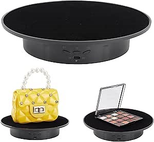 Motorized Rotating Display Stand, 360 Degree Electric Rotating Turntable with Velvet Top, 7.87inch /17.6lbs Load Automatic Mute Lazy Susan for Photography Products Jewelry 3D Model, Black Stand
