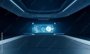 Futuristic spacecraft interior with glowing control interface and sleek, modern design